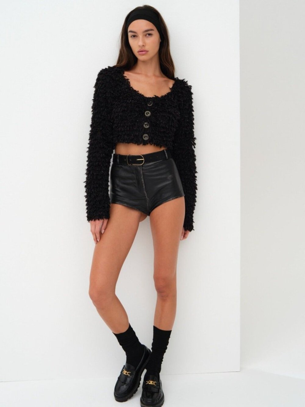 For Love & Lemons June Cropped Sweater | Black | Small (S) | NWT